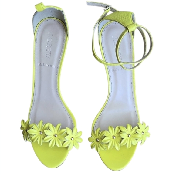 J. Crew Leather Flower High Heel Ankle Strap Sandals, 6.5 MISSING 1 ANKLE STRAP - Picture 1 of 10